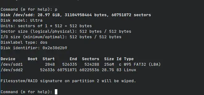 fdisk 分区表输出信息截图